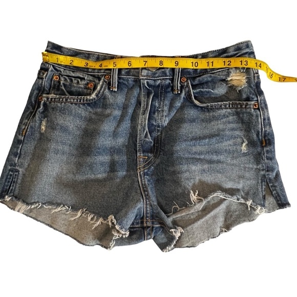GRLFRND Cindy Button Fly Raw Hem High Rise Cut Off Denim Jean Shorts side slits - Picture 7 of 14